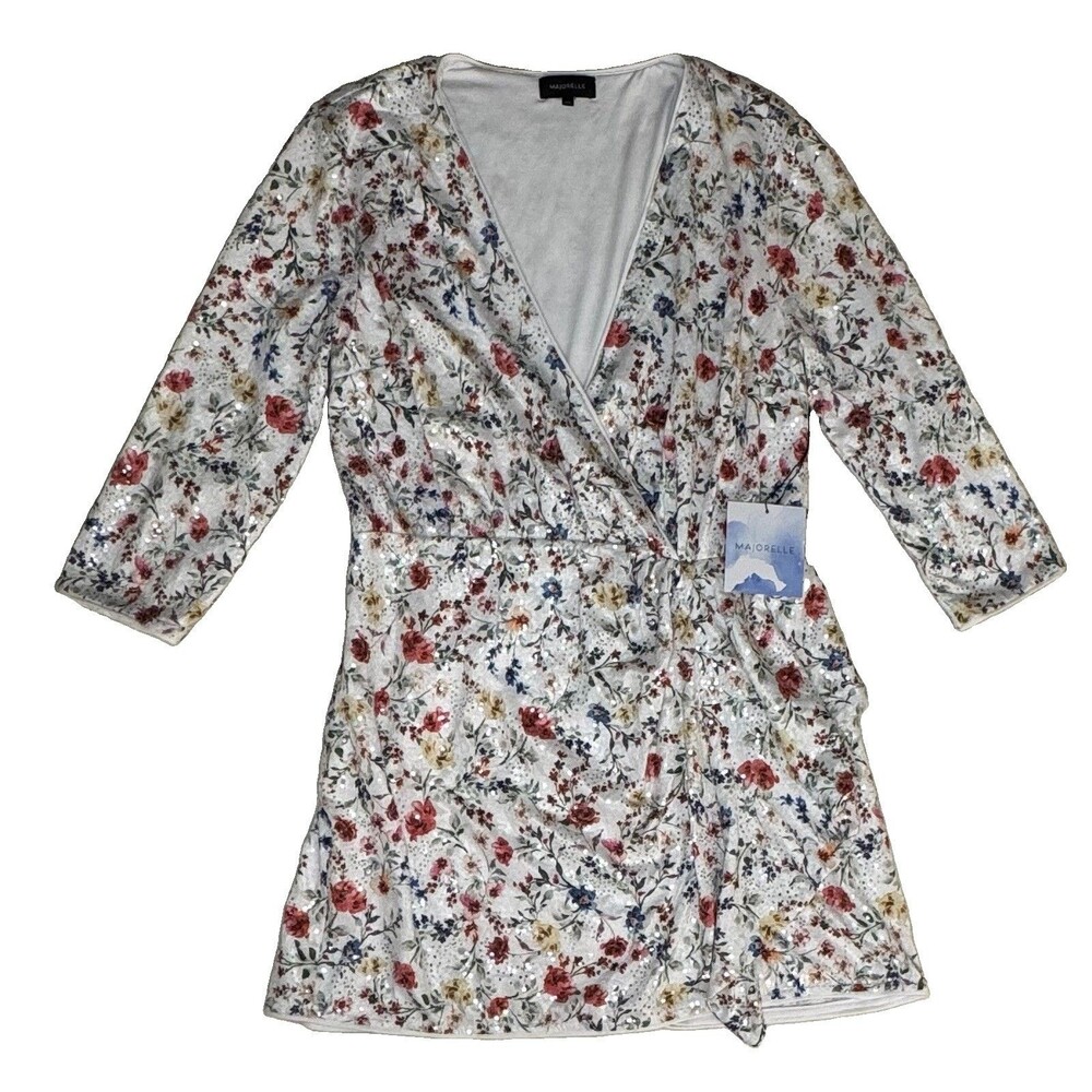 Majorelle Carolina Mini Dress Floral Sequin Vneck Revolve Size Large NWT